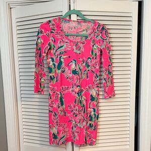 Vibrant Pink Parrot Print Dress